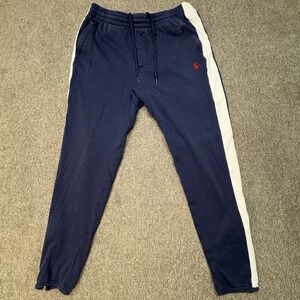 Polo Ralph Lauren Mens Navy Blue White Side Stripe Track Jogger Pants Medium